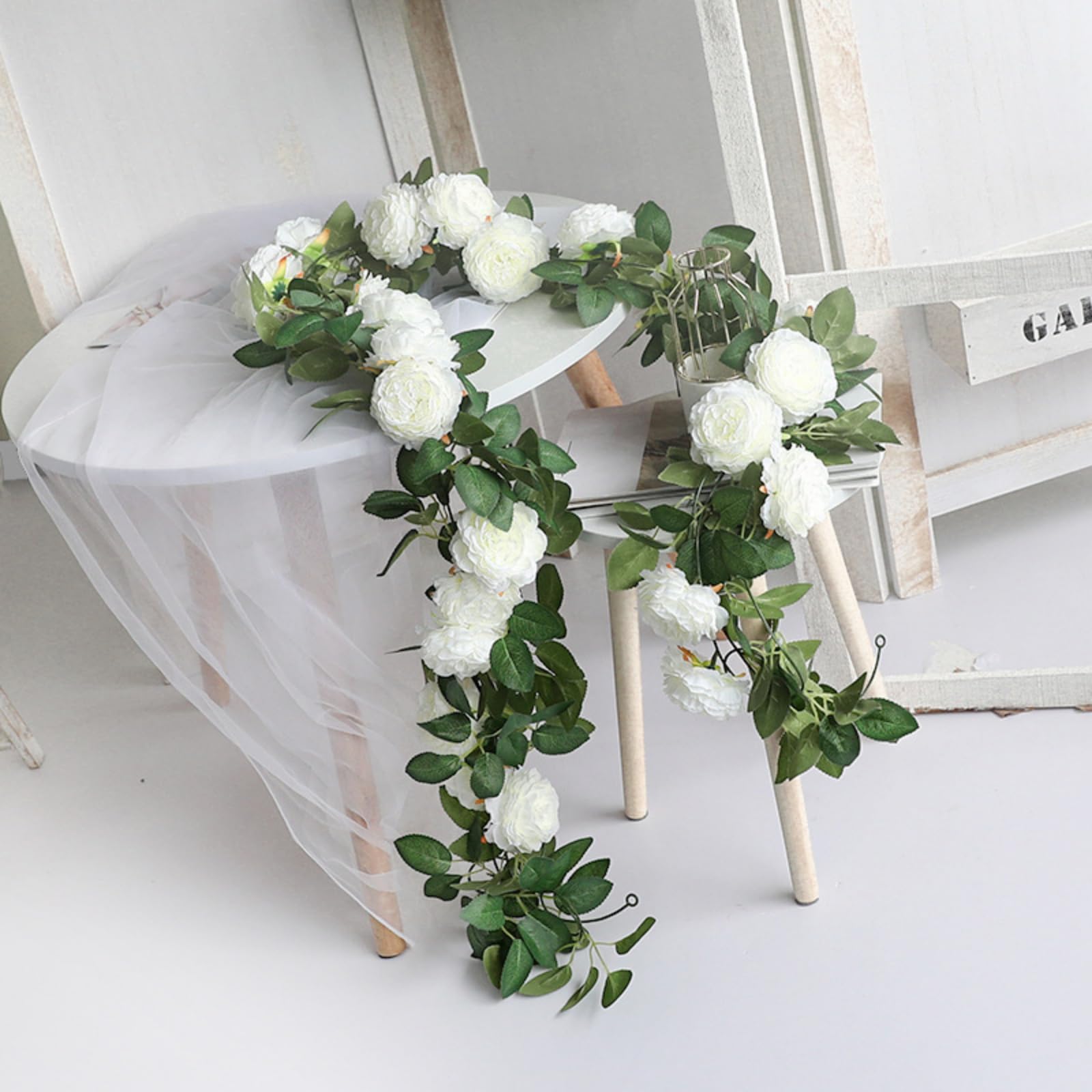 3 Stück (6,0 m) Rosa Blumengirlande, Kunstblumen Wie Echt für Hochzeitsbogen, Pfingstrosen Girlande Seidenblumen Hängend Rebe für Hochzeit, Party, Garten, Weihnachten (baise,6 Stück)
