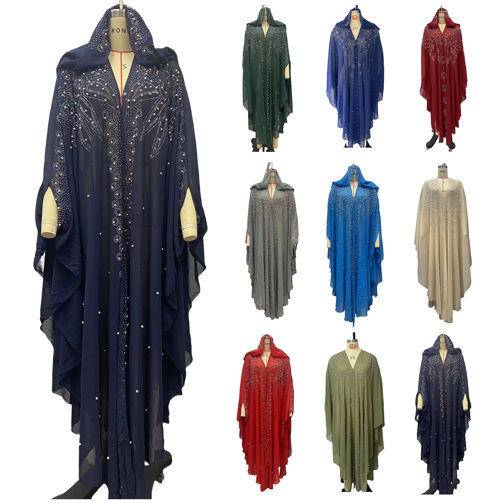 Femmes Musulmane Poncho Châle Wrap Longue Paillettes Cape Cardigan de Soirée Ouverture Avant Poncho Chale Rétro Robe de Priere Tenue de Abaya Islamique Moyen-Orient Jellaba Kabyle Mariage Ramadan
