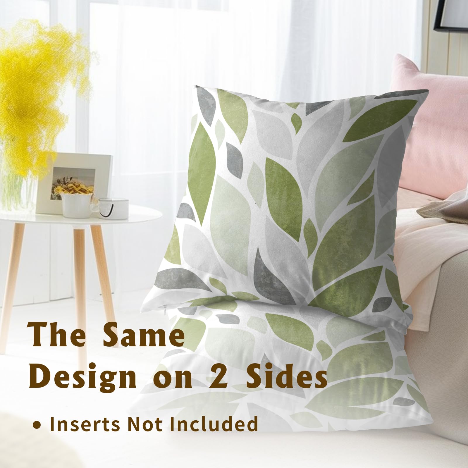 AEIOAE Set di 2 federe per cuscini color verde salvia primaverile, 55 x 55 cm, motivo floreale con eucalipto, stampa con foglie di schiuma marina, decorative, per esterni, decorazione per casa, divano