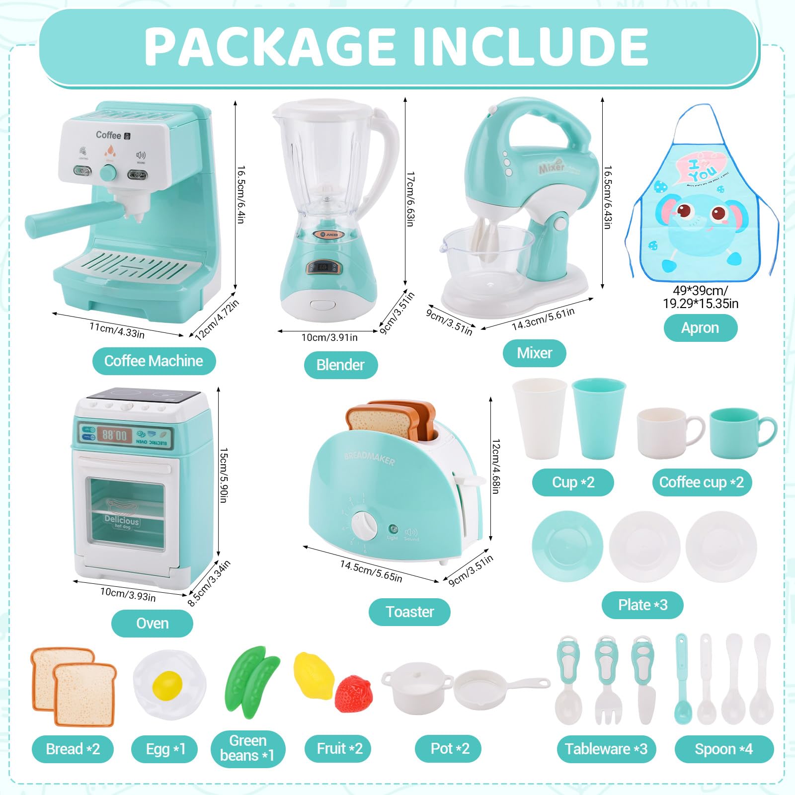 Accessoire Cuisine Enfant,Cuisine Electroménager Enfant,Jeu de Rôle Comprenant Une Cafetière,Un Presse-Agrumes,Un Mixeur,Un Grille-Pain et d'autres Accessoires Cuisine,Dinette Enfant 3 Ans