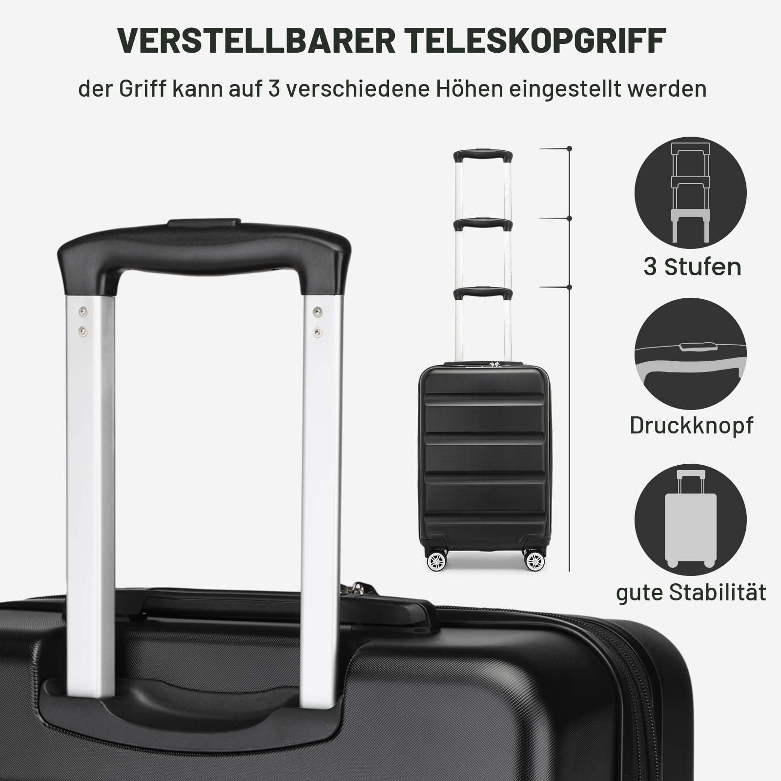 KONO Koffer Trolley Handgepäck Kabinenkoffer Leichte Hartschalengepäck mit TSA-Schloss und doppelte Spinnrollen für Reisen und Business 55x35x22cm, Schwarz
