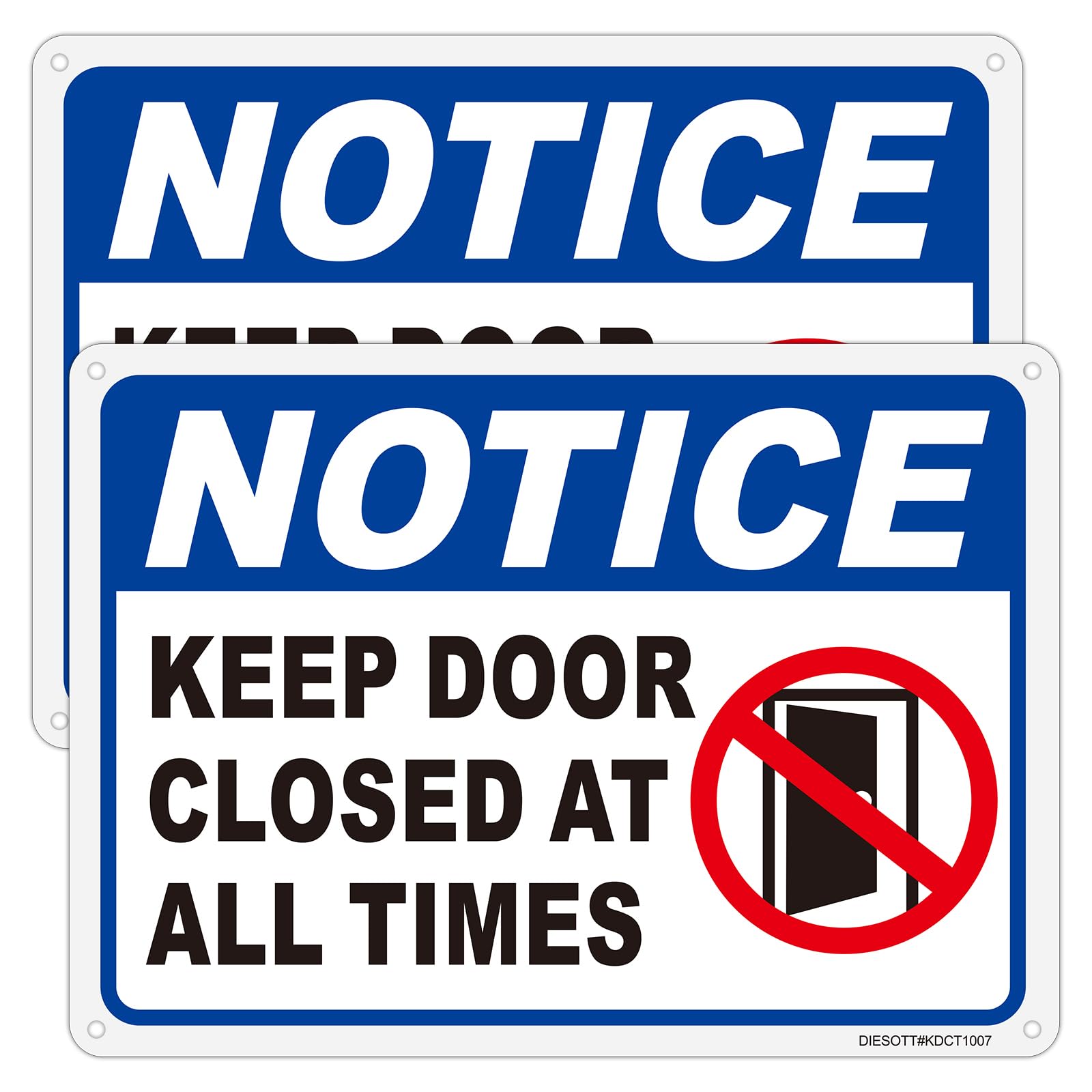2 Pack Notice- Keep Door Closed At All Times Sign, 10x7 inches Aluminum Keep Door Closed Sign, Fade Resistant, UV Protected, Weather, Durable Ink,