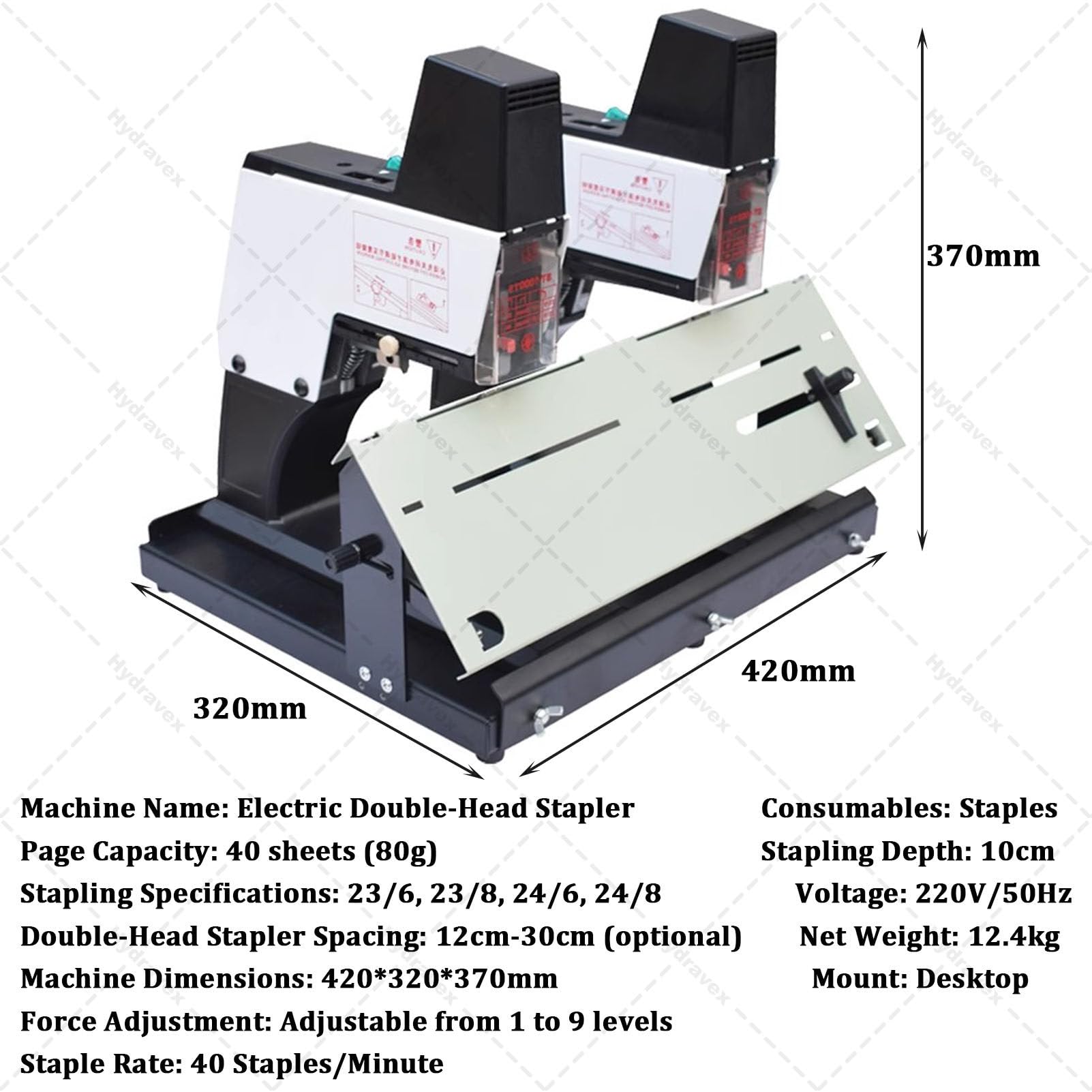 Grapadora eléctrica automática de sillín, máquina de encuadernación de pedales, une hasta 40 hojas, grosor ajustable, profundidad de 100 mm, 1-9 niveles de intensidad para encuadernación plana y de