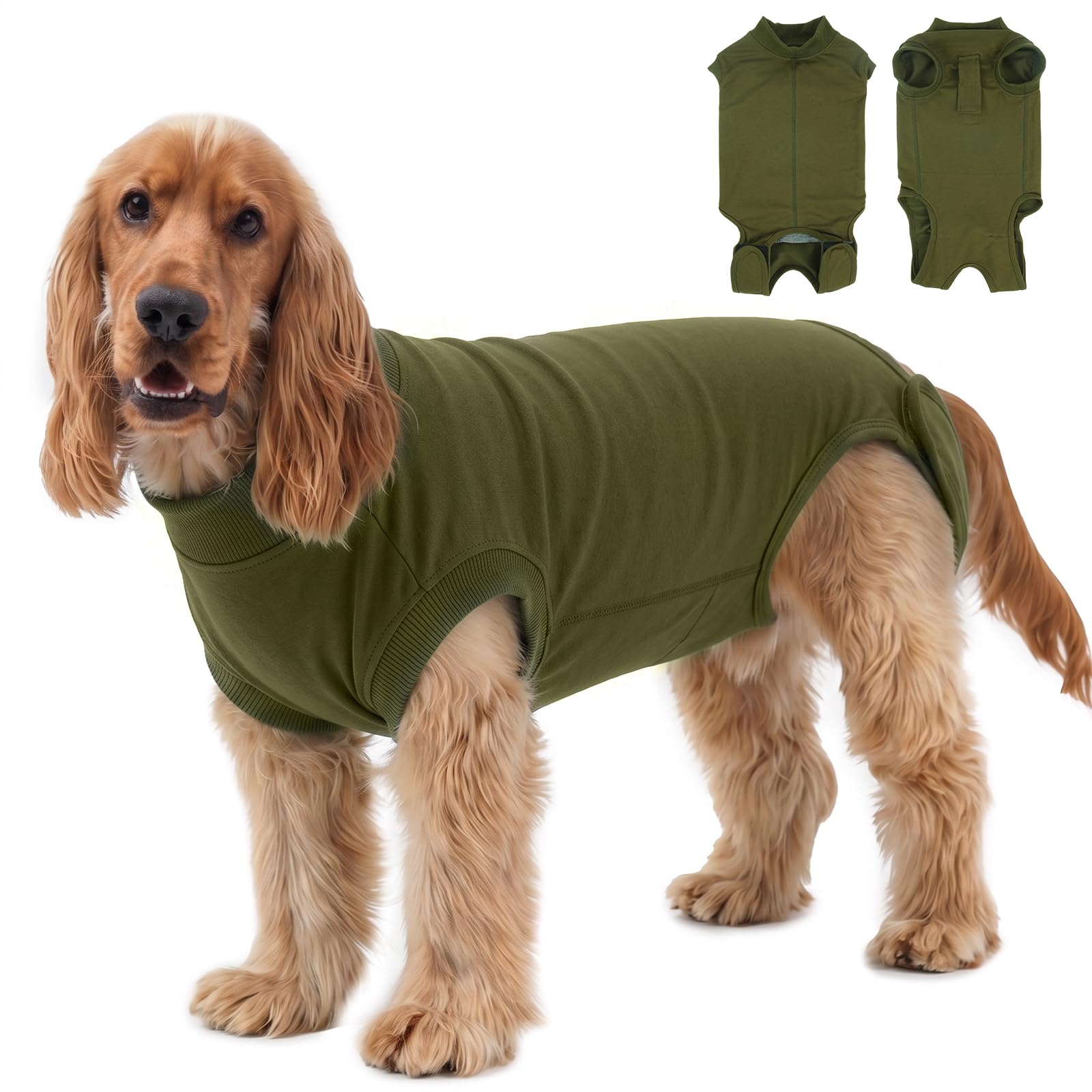 PUMYPOREITY Dog Recovery Suit Male, Soft Onesie For After Surgery, Dog Coat After Spayed, Keep Wound Covered Well Whilst Healing(Olive green, M)
