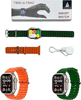 ADHOMAX New 2025 T900 Ultra2 smart watch Elegant Design 2.2" NFC, infinite HD display, Fitness Tracker, Bluetooth, Wireless Charging, for IOS, android for men and women (Orange + oil green)