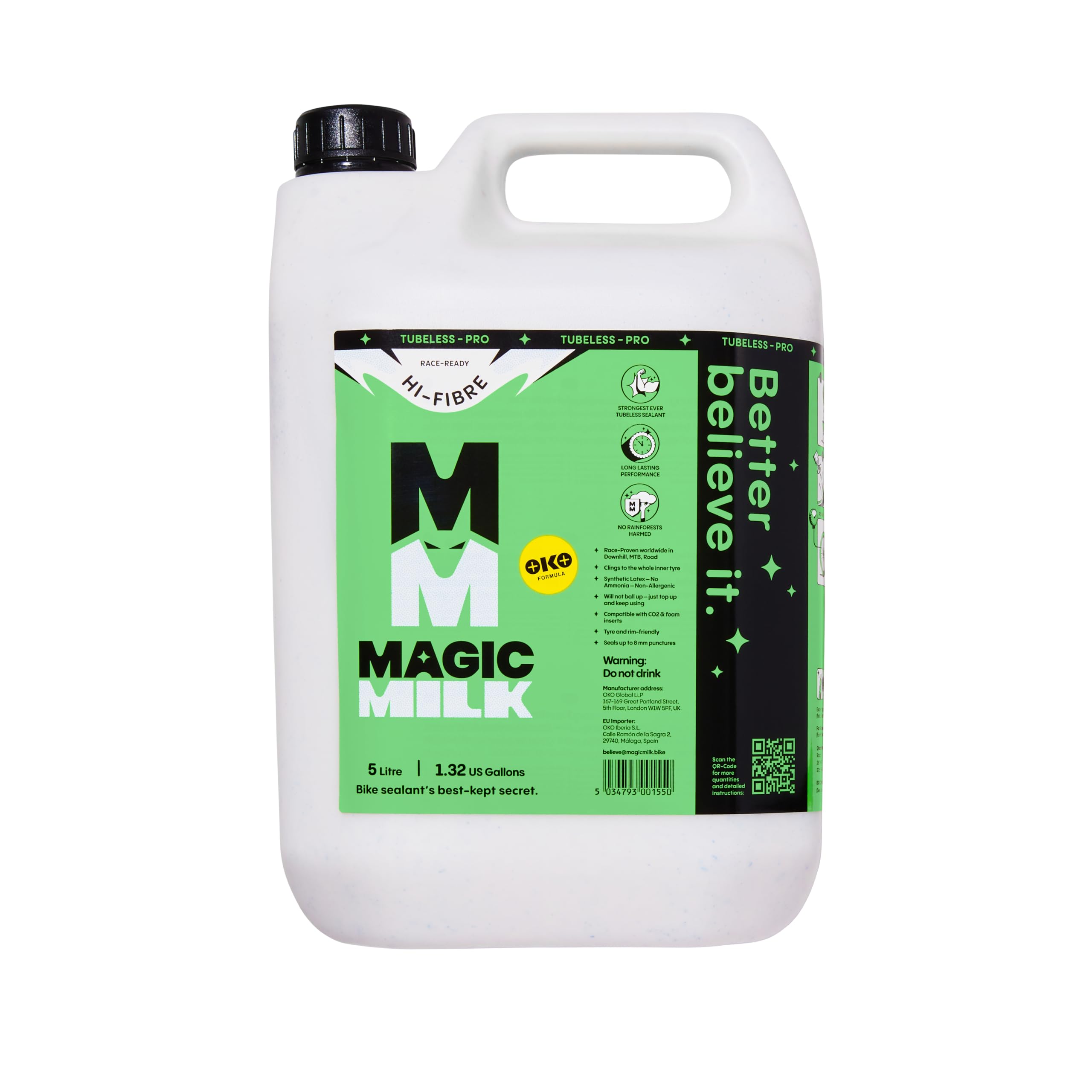 Magic Milk Hi-Fibre Tubeless Bike Tyre Sealant 5 Litres – Professional Use – Seals Punctures up to 8 mm – Long-Lasting – MTB, Gravel, Enduro & Road