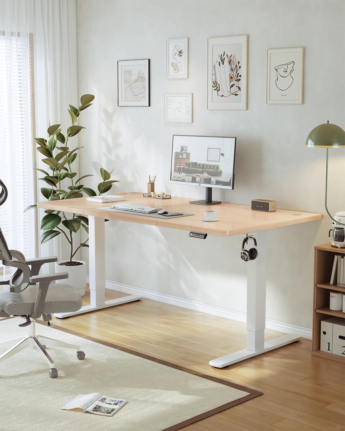JUMMICO Bureau Assis Debout Électrique avec USB, 160 x 70 cm, Bureau Ordinateur Réglable en Hauteur avec Mémoire, Standing Desk Ergonomique pour Bureau et Télétravail, Beige