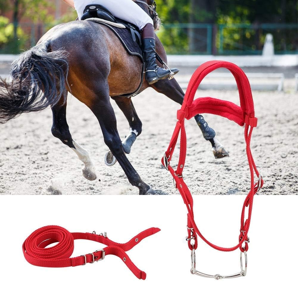 TOPINCN Brida de caballo, rojo ajustable Caballo Brida Reno Arnés Cabezas Caballo Bit Horse Equestrian Accesorios con Cojín Suave