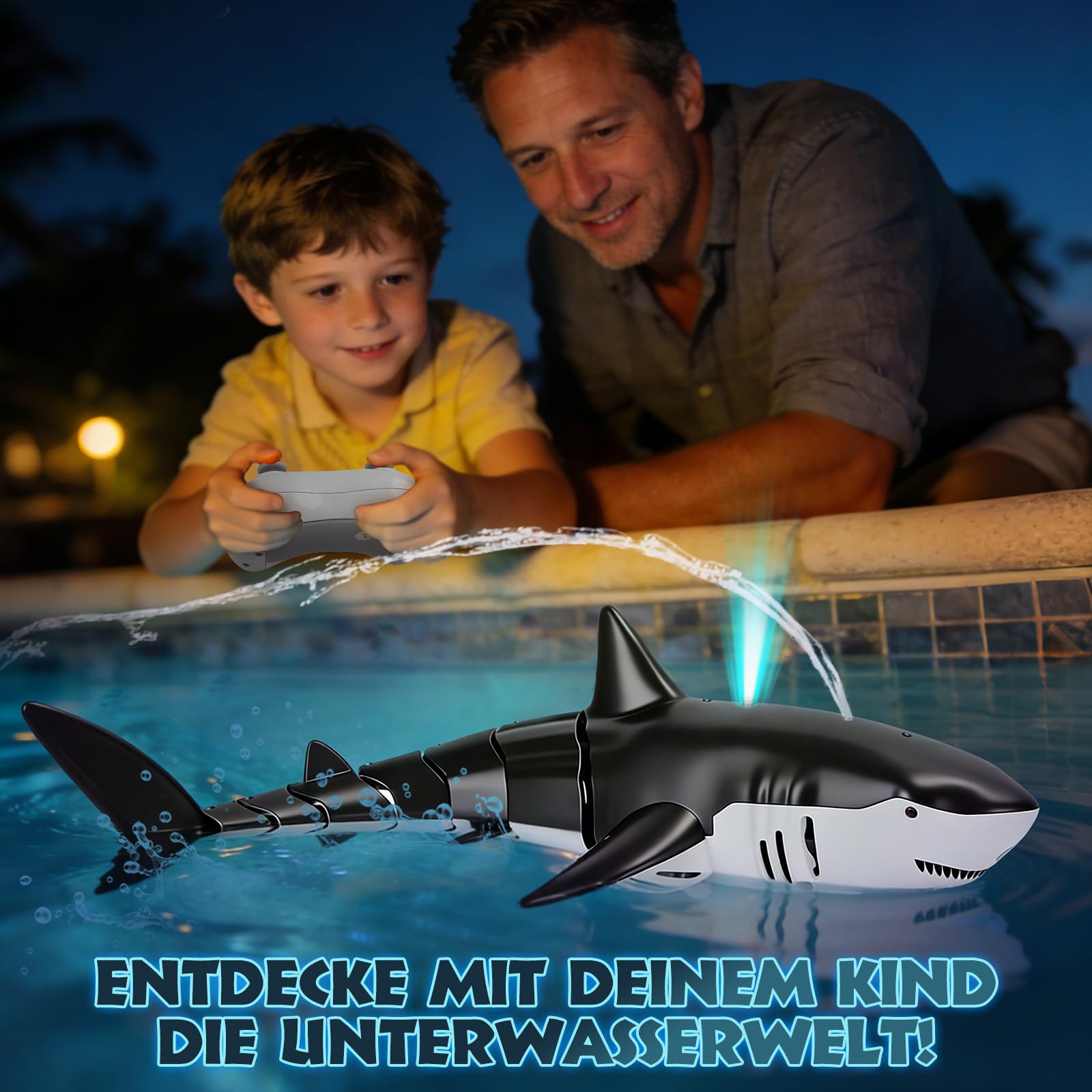 YOOHBERRYS Ferngesteuerter Hai, 2.4GHz Hai Spielzeug, Ferngesteuertes Hai-Boot mit Licht- und Wassersprühfunktion, Pool Spielzeug Geschenk für 6+ Jahre Junge Mädchen (Grau)