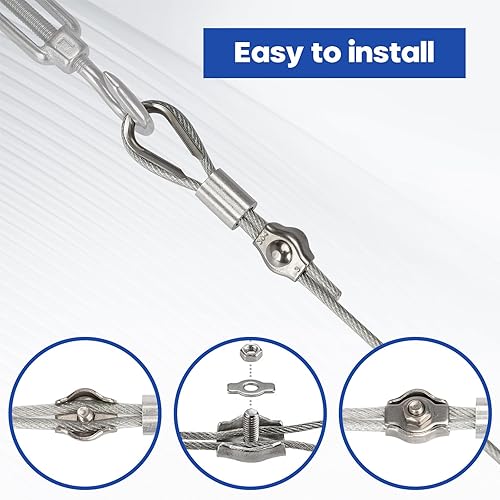 Miniatura 5 de TooTaci Kit de accesorios para toldo, kit de accesorios para vela rectangulartriángulo de 5 pulgadas con cable de acero de 100 pies, kit de arnés de