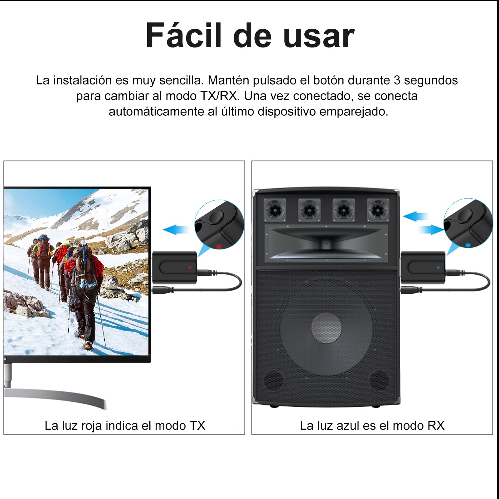 USB Bluetooth 5.0 Transmisor y Receptor, 2 en 1 Adaptador Audio con Jack 3.5mm Cable para Televisión PC Amplificador Coche Móvil Altavoces