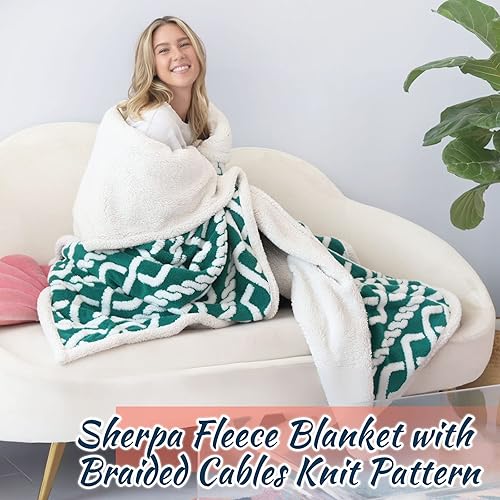Miniatura 4 de Manta de vellón con patrón de punto trenzado, tamaño individual, reversible, mullida, súper suave, esponjosa, gruesa y pesada para invierno para