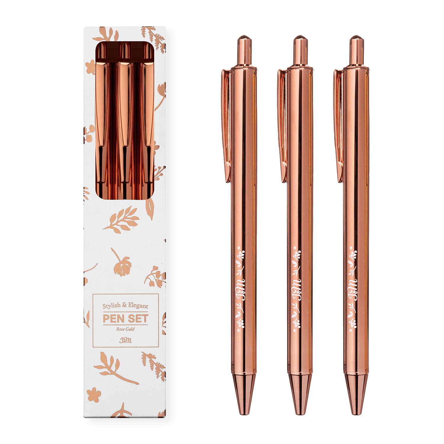 Jot & Mark Metallic Rose Gold 3-Ballpoint Pen Set in Foil Present Box - Rose Gold Pens