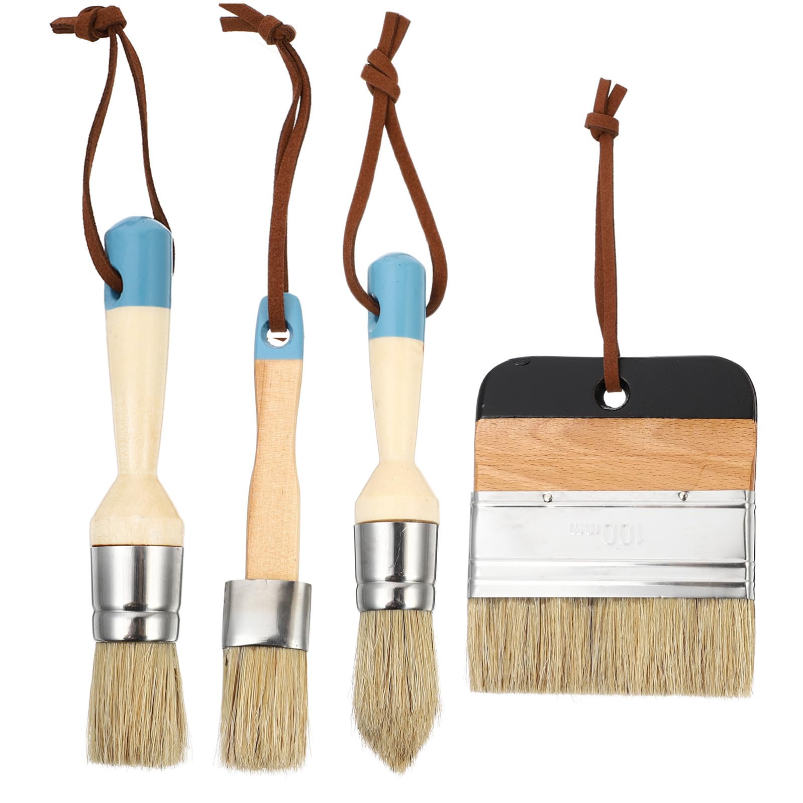 BESTYASH Set 4 Pennelli per Dipingere Manico in Legno e Setole di Cinghiale, Flessibili e Compatibili Vernici a Finitura Gessata per Decorazione Casa