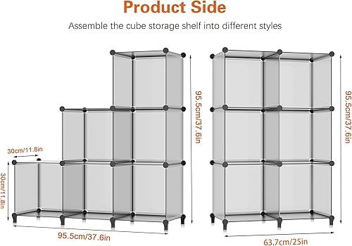 Miniatura 3 de HOMIDEC - Organizador de almacenamiento modular con 6 cubos, color gris claro, estante modular con martillo, armario de cubos para sala de estar,