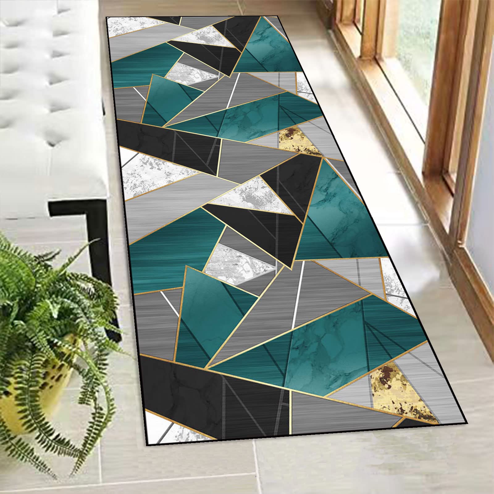 Tapis de Couloir Long Absorbant Moderne Motifs Géométriques Tapis de Salon Chambre pour Les Chambres Jeunes Adulte Fille Garcon