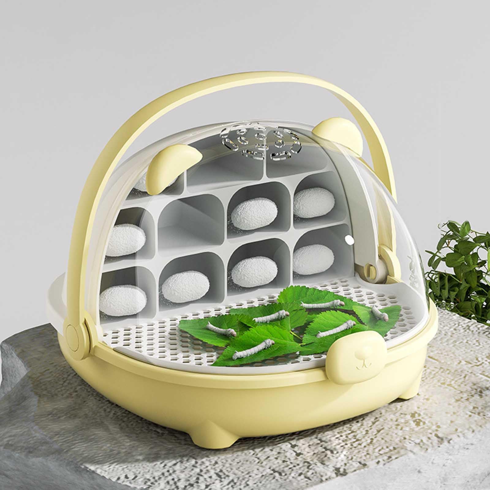 Caja de Crecimiento de Gusanos de Seda, cápsula Espacial para la cría de Gusanos de Seda, Tanque de Reptiles, Jaula de hábitat Animal,Caja de alimentación Transparente portátil con asa (Gris) — view 10