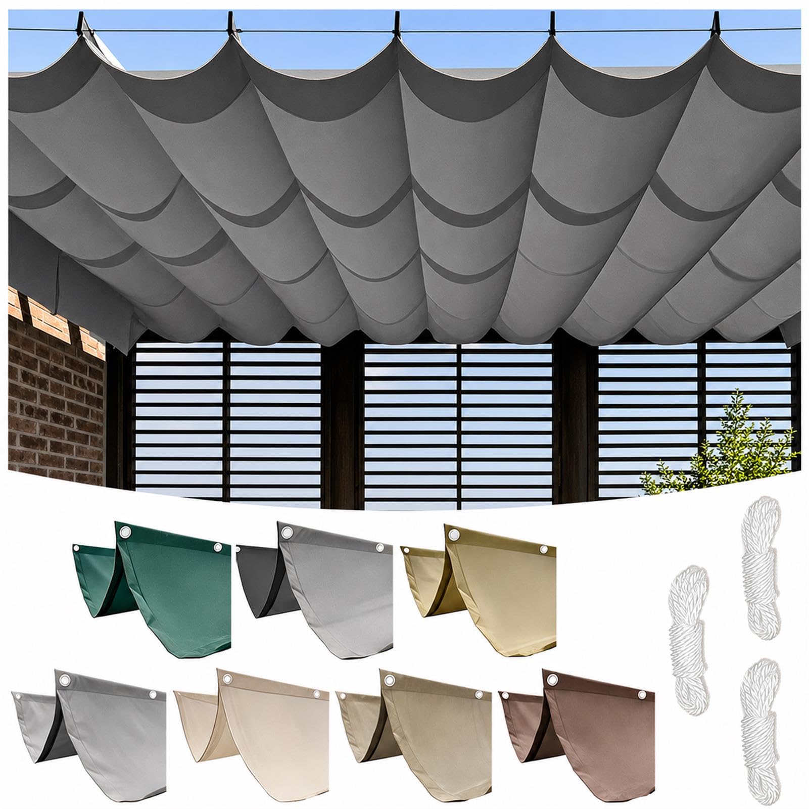 Ausziehbares Sonnensegel Wasserdicht Wellenform Pergola Sonnenschutz Beige | Ausziehbares Sonnensegel Wasserdicht Wellenform Pergola Sonnenschutz Windschutz Polyester Seilspannmarkise Terrasse Garten