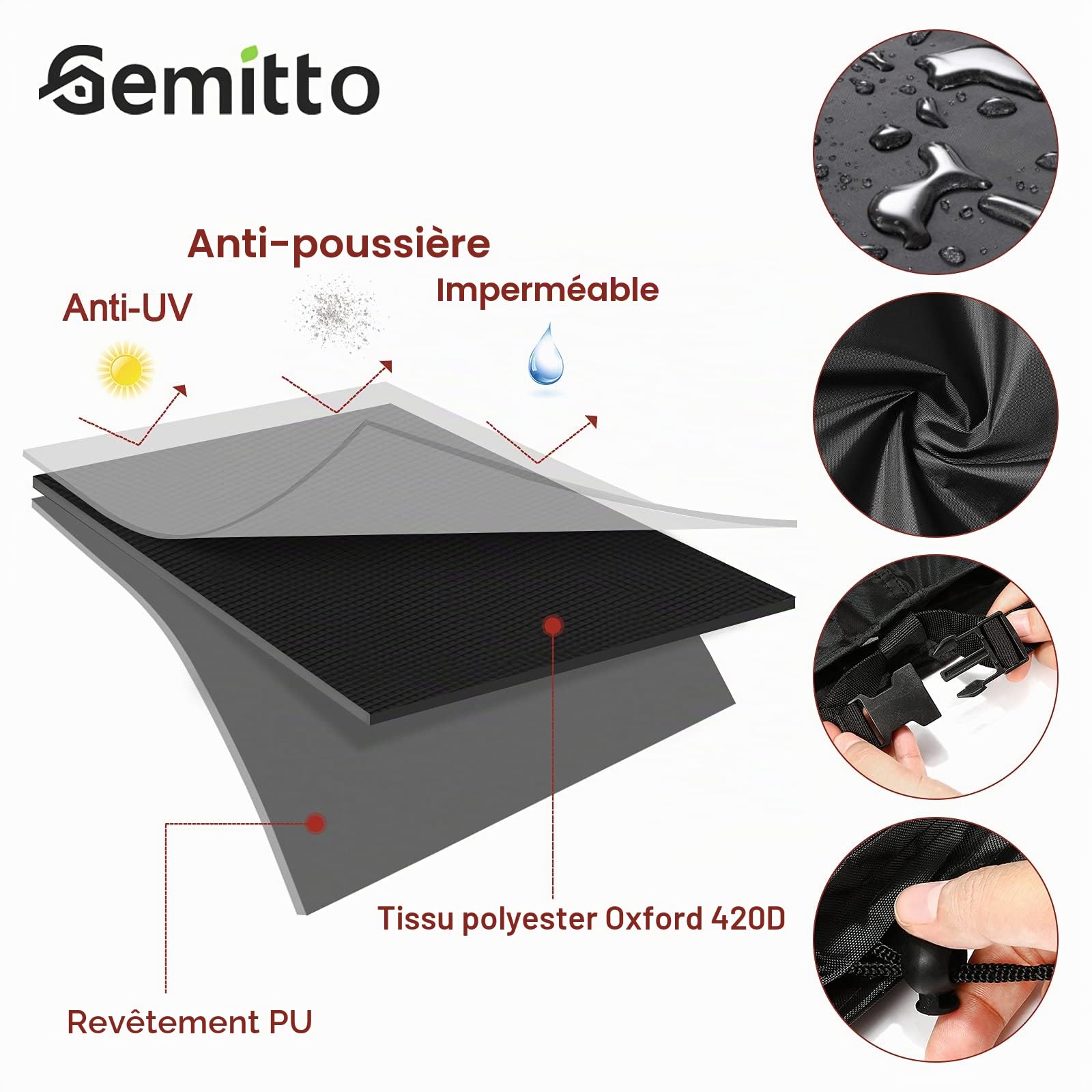 GEMITTO Housse Billard Résistant à l'eau et Poussière Billard Housse de Protection Couverture Complète Heavy Duty étanche 8 Ft (260x135x82)
