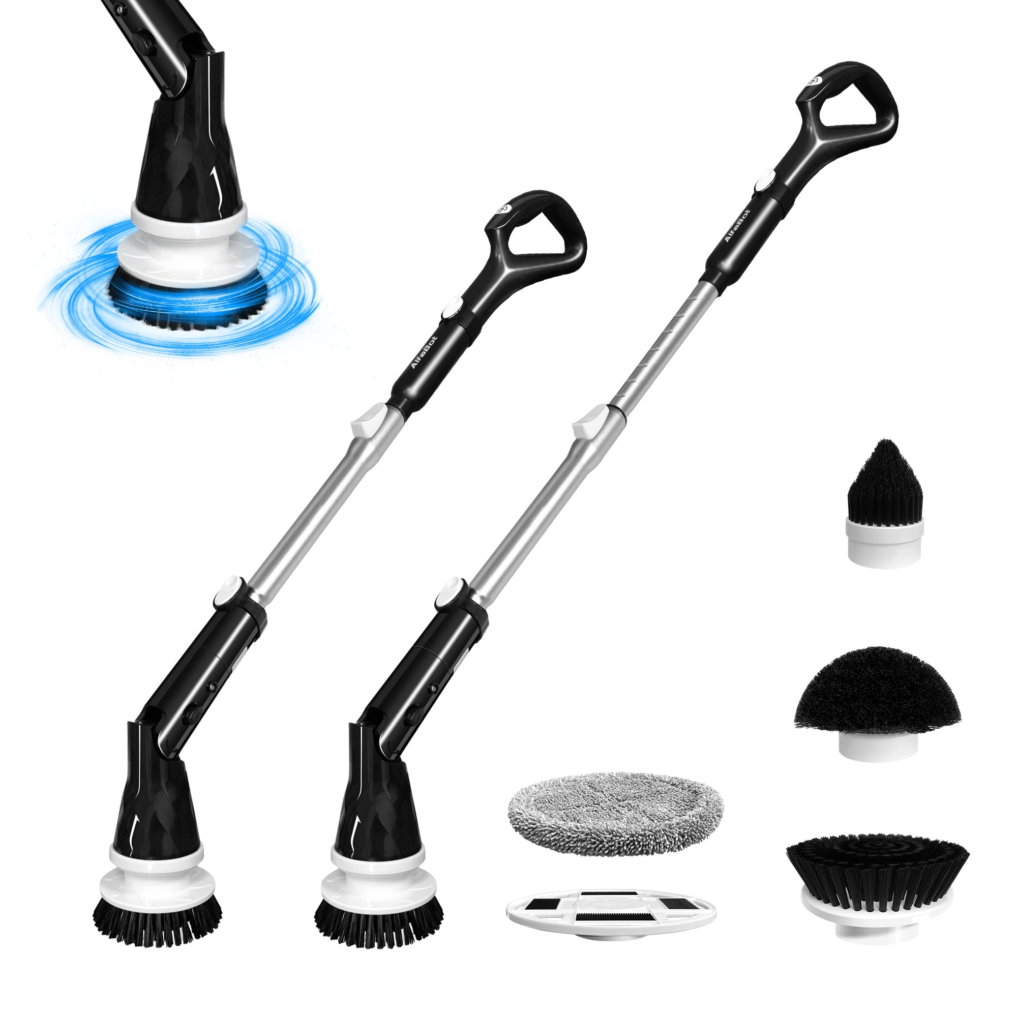 Electric Spin Scrubber with Storage Hanger, AlfaBot Cordless Powerful Scrub Brush for Cleaning Bathroom, Tile, Floor, Tub and Shower with 4 Replaceable Cleaning Brush, 2 Speeds Optional