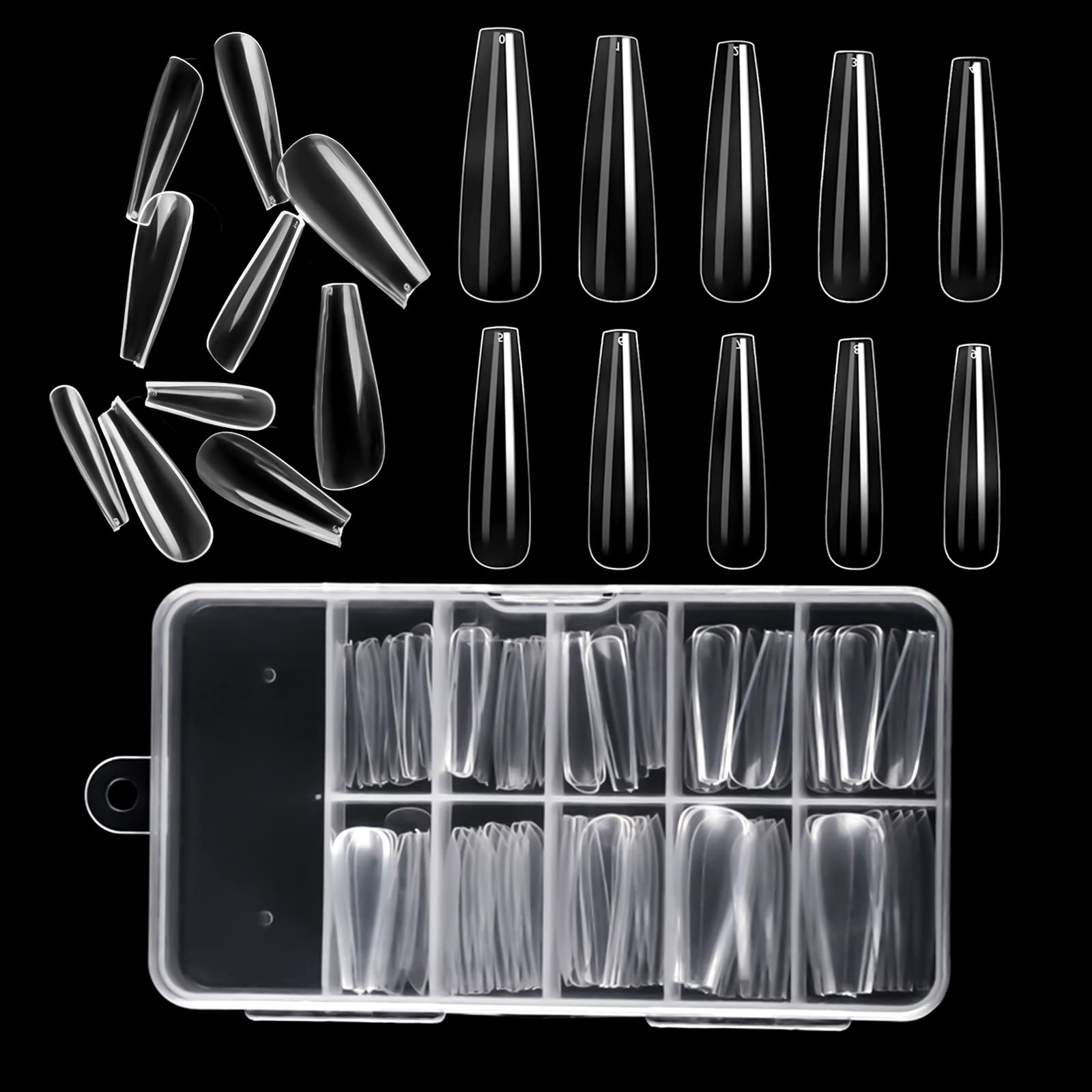 lofuanna Ballerina Nails Long False Nails Coffin Uñas postizas de cobertura completa, longitud 100 unidades para uñas postizas con estuche para salones de uñas y decoración de uñas