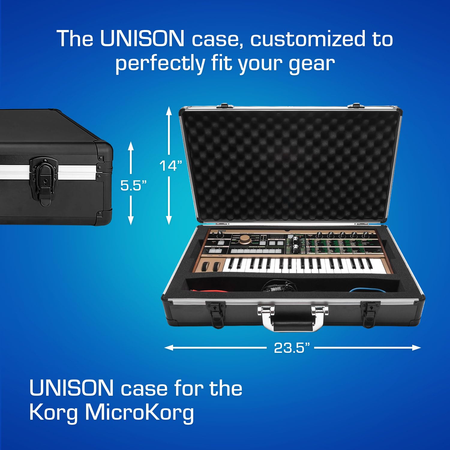 Analog Cases UNISON Case per Korg MicroKorg o similari Midi Controller/Sintetizzatore/Vocoder (custodia per il trasporto, protezione angolare in alluminio, coperchio imbottito con maniglia), Nero