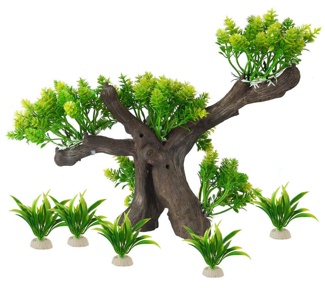 FEDOUR Aquarium Artificial Plastic Plants Decoration, Unique DIY Design for Fish Tank, Artificail Wood Root Resin Ornament Vivid Aquarium Decor