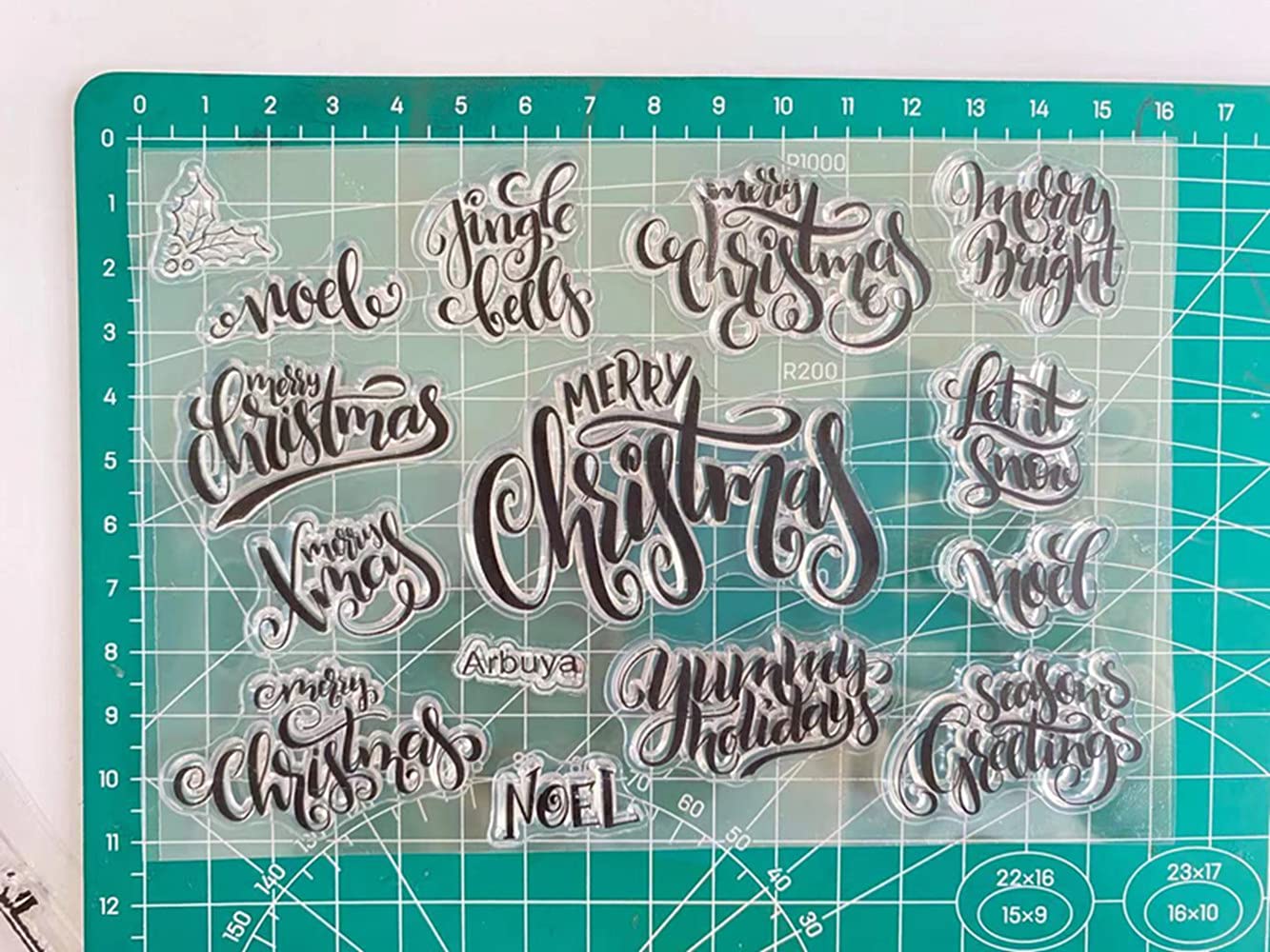 arriettycraft Timbro in gomma trasparente con scritta in lingua inglese Merry Christmas e scritta in inglese Love Joy Peace, per album di ritagli