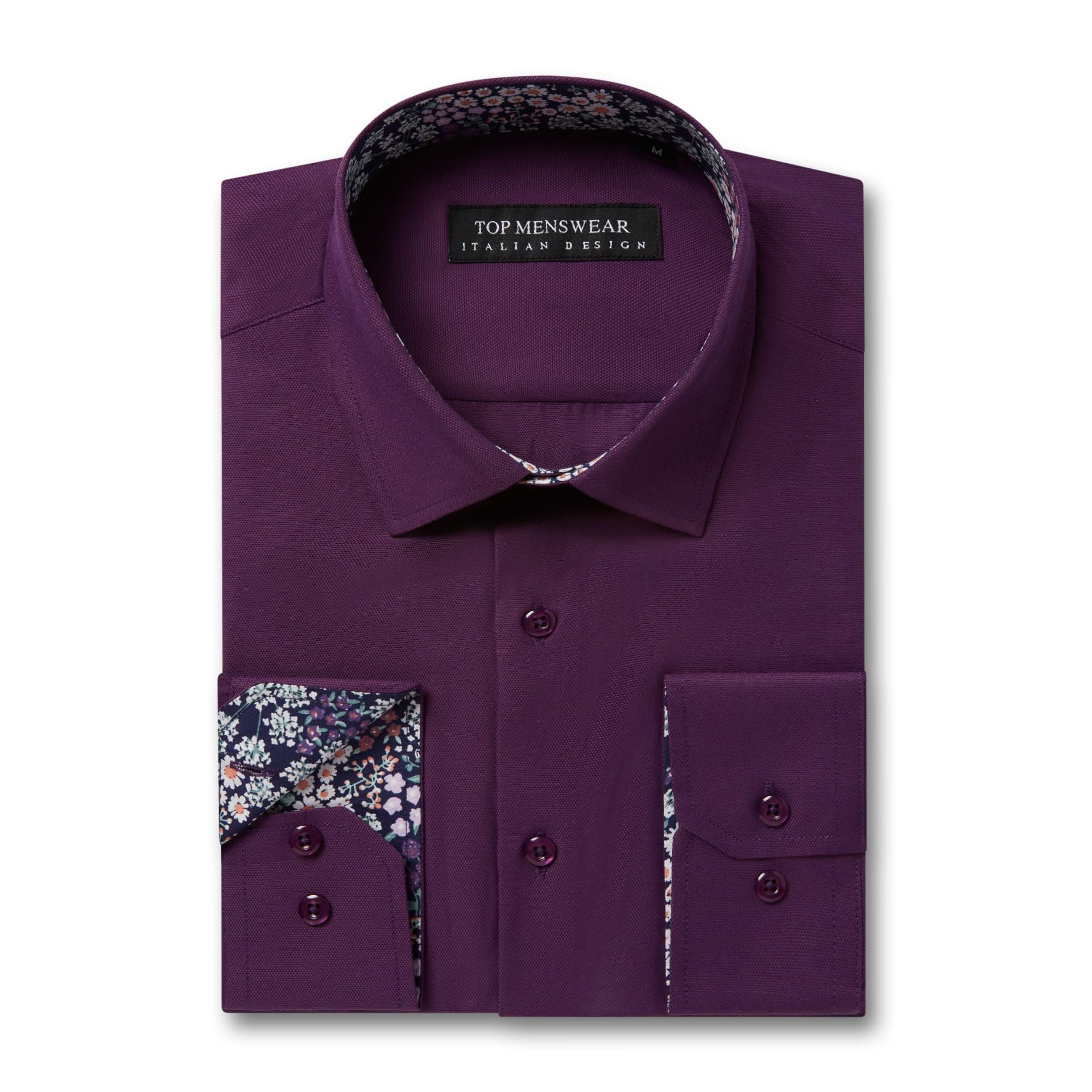 Top Mens Wear Navy Stampa Floreale Colletto Camicia Smart Casual Formale Manica Lunga