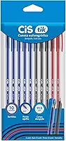 CIS TIK Caneta Esferografica - 0.7 mm - Blister com 10 cores - 5 Azuis, 3 Pretos, 2 Vermelhos