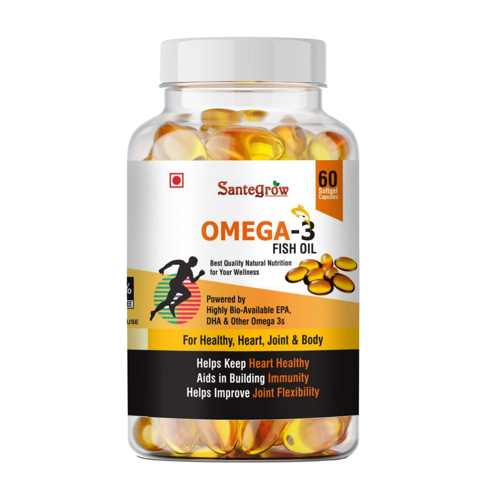 Buy Santegrow Omega3 Fish Oil 1000mg(180mg EPA 120mg DHA) For Heart, Brain, Joints & Skin