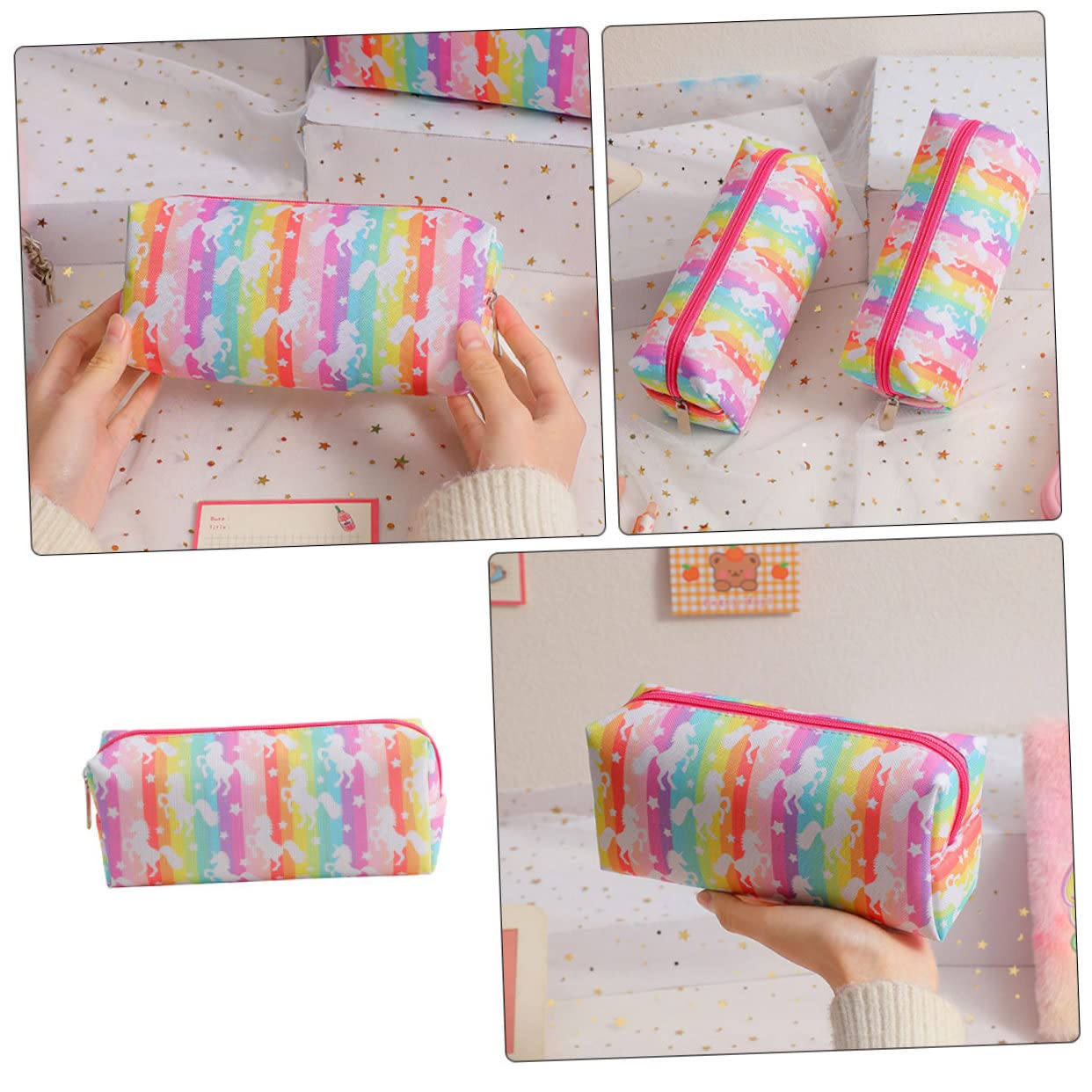 NUOBESTY 4 Piezas Bolsa de Almacenamiento de papelería Bolsas de Almacenamiento para Viajar Bolsas de Maquillaje de Viaje contenedor de lápices con patrón de Unicornio Estuche