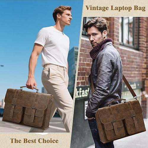 Miniatura 5 de Bolsa de mensajero de cuero para hombres 15.6 pulgadas vintage bolsa portátil maletines impermeables para hombres bolsa de computadora bolsa para el
