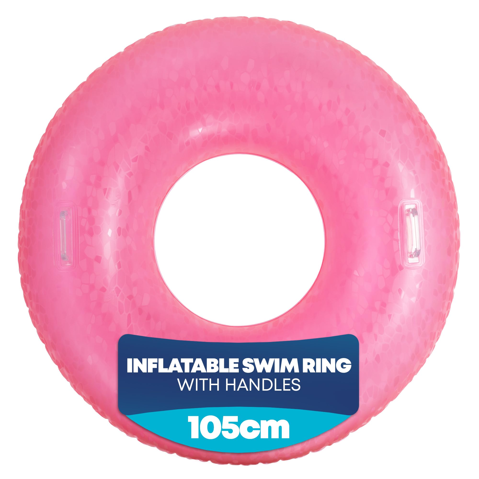 Splash! 105cm Inflatable Swim Ring - Durable PVC Rubber Rings for Kids - Holographic Print Swimming Ring with Handles - Inflatable Ring Supports up to 80kg - Rubber Rings for Adults (Neon Pink)