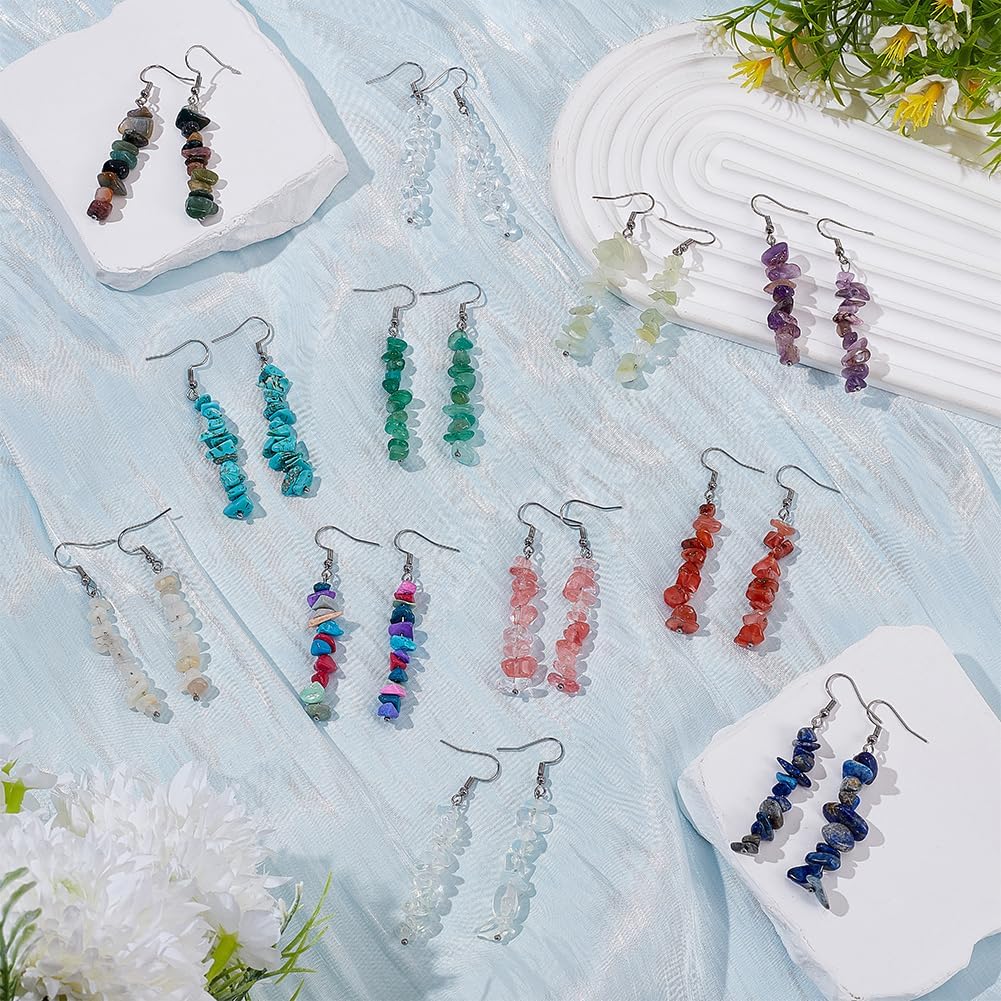 WADORN 12 Pairs Natural Stone Beaded Earrings for Women 2.6 Inch Amethyst Crystal Dangling Hook Earrings Bulk Pack Gemstone Yoga Jewelry Set for Holiday Wedding Meditation Accessories - Image 4