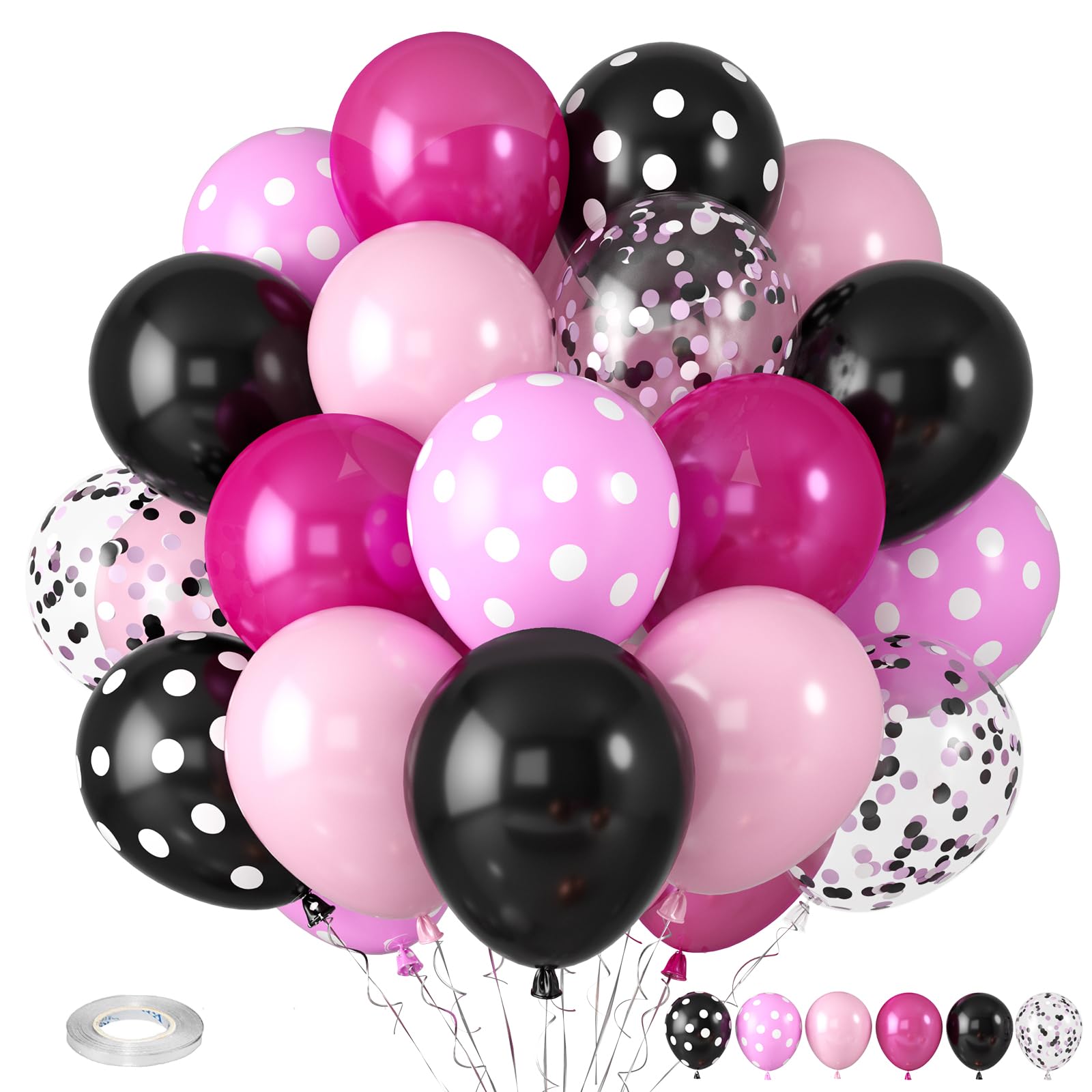 Photo 1 of Pink and Black Balloons, Hot Pink Balloons White Dots Black White Dots Balloon with Confetti Balloon for Girls Theme Birthday Baby Shower Women Bridal Wedding Party Decorations