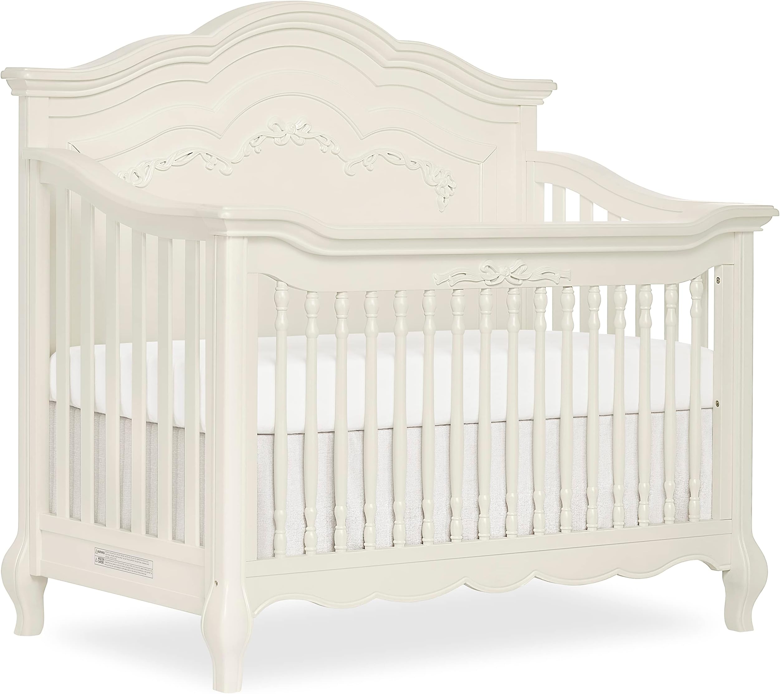 Aurora Deluxe Edition 5 in 1 Curved Convertible Crib, Fairytale Nursery, Curved -headboard & Footboard, French White