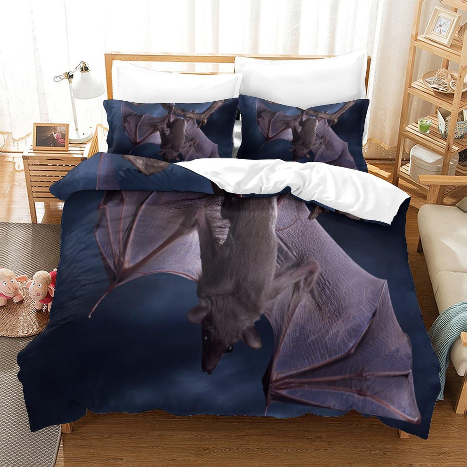 P1S9U7W5Y Nocturnal 3D Printed Bat Duvet Cover Set 3pcs Microfiber Bat Bedding Set SuperKing