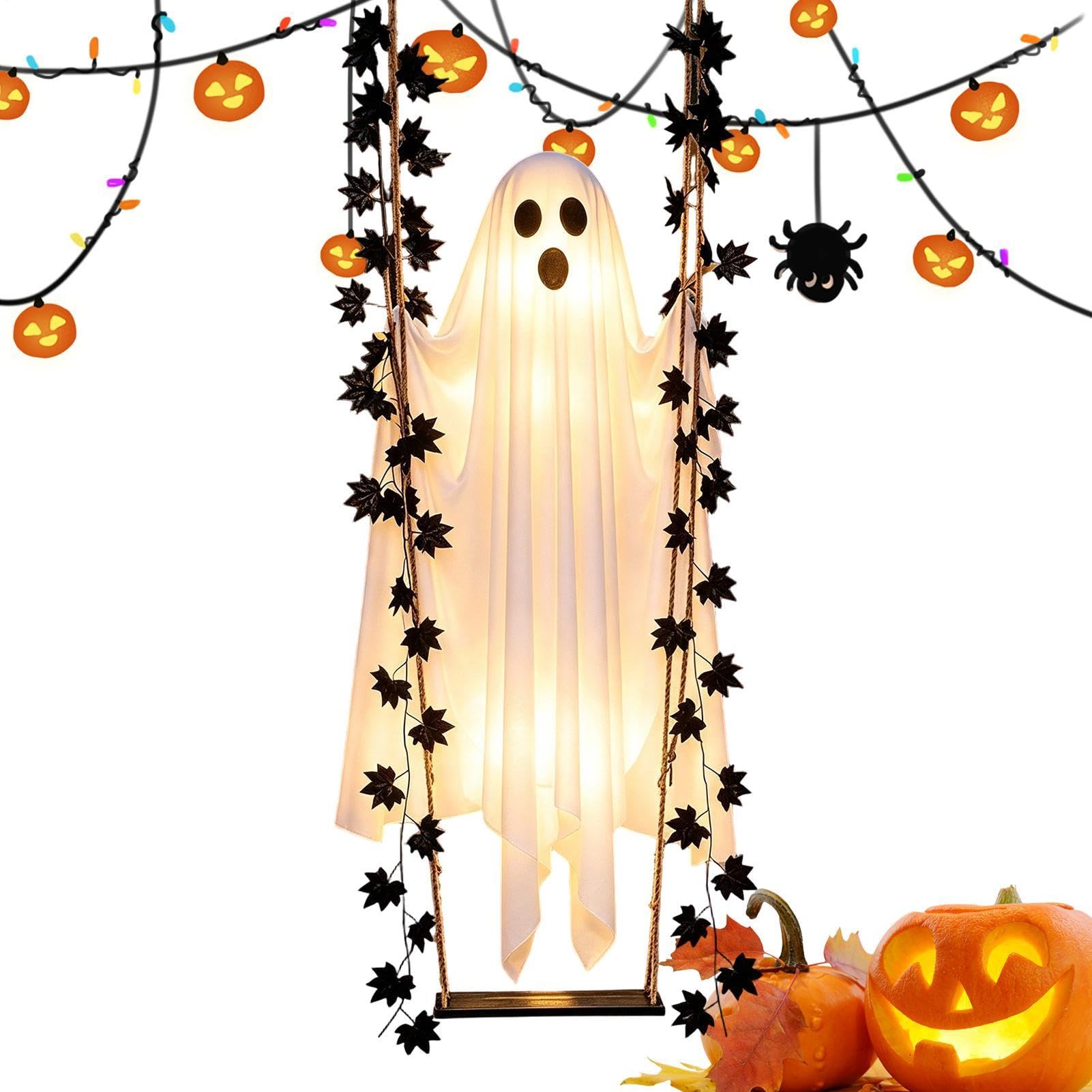 Fantasma Dondolante Halloween 120 cm Statuina Spaventosa, Adorabile, | Con Luce E Telecomando Decorazione Altalena Fantasma Per Giardino e Interno