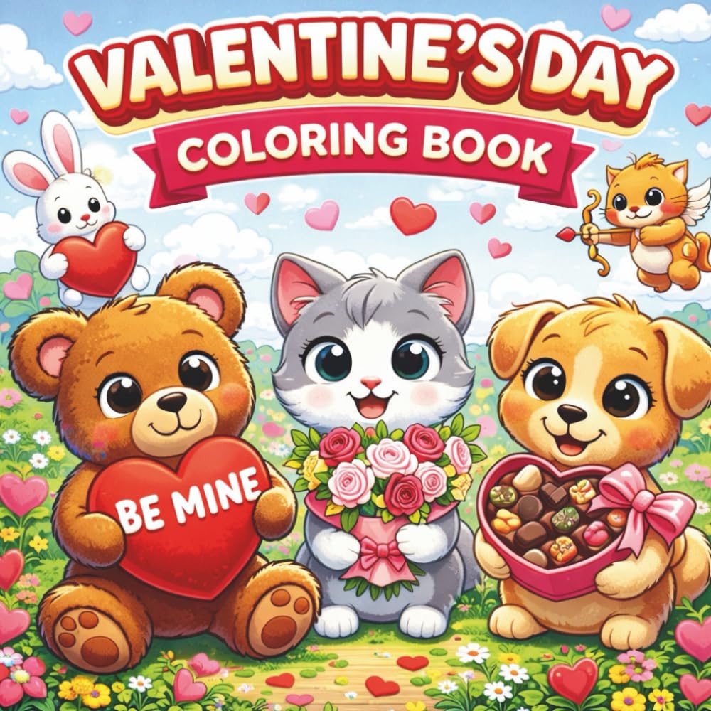 Valentine’s Day Coloring Book for Kids: Cute Hearts, Adorable Animals, Sweet Treats and Fun Valentine Designs