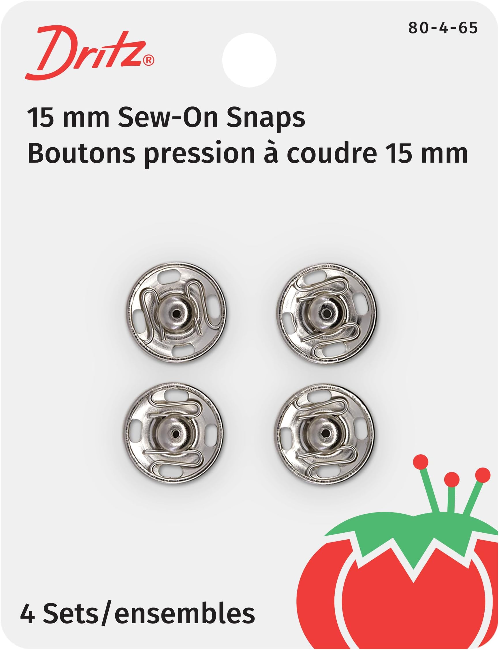 Dritz 80-4-65 Sew-On Snaps, Nickel-Plated Brass, Size 4 4-Count