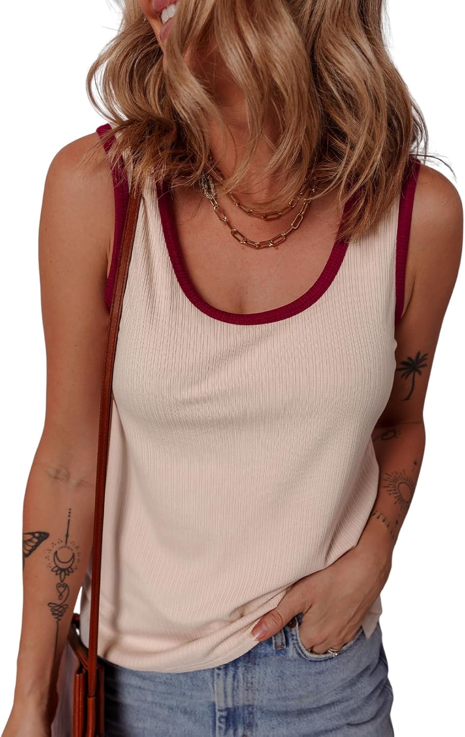 Dokotoo Womens Tank Tops 2025 Crewneck Ribbed Colorblock Casual Summer Tops Basic Sleeveless Shirts