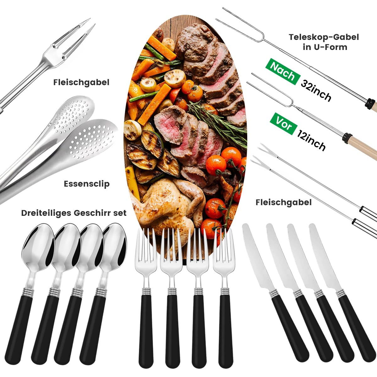 27-teiliges Kochgeschirr-Kit Berglander, Camping-Kochutensilien-Set, Camping-Essentials, kommen mit Camping-Bestecksets, ideal für Outdoor-Kocher, Picknick, Grill