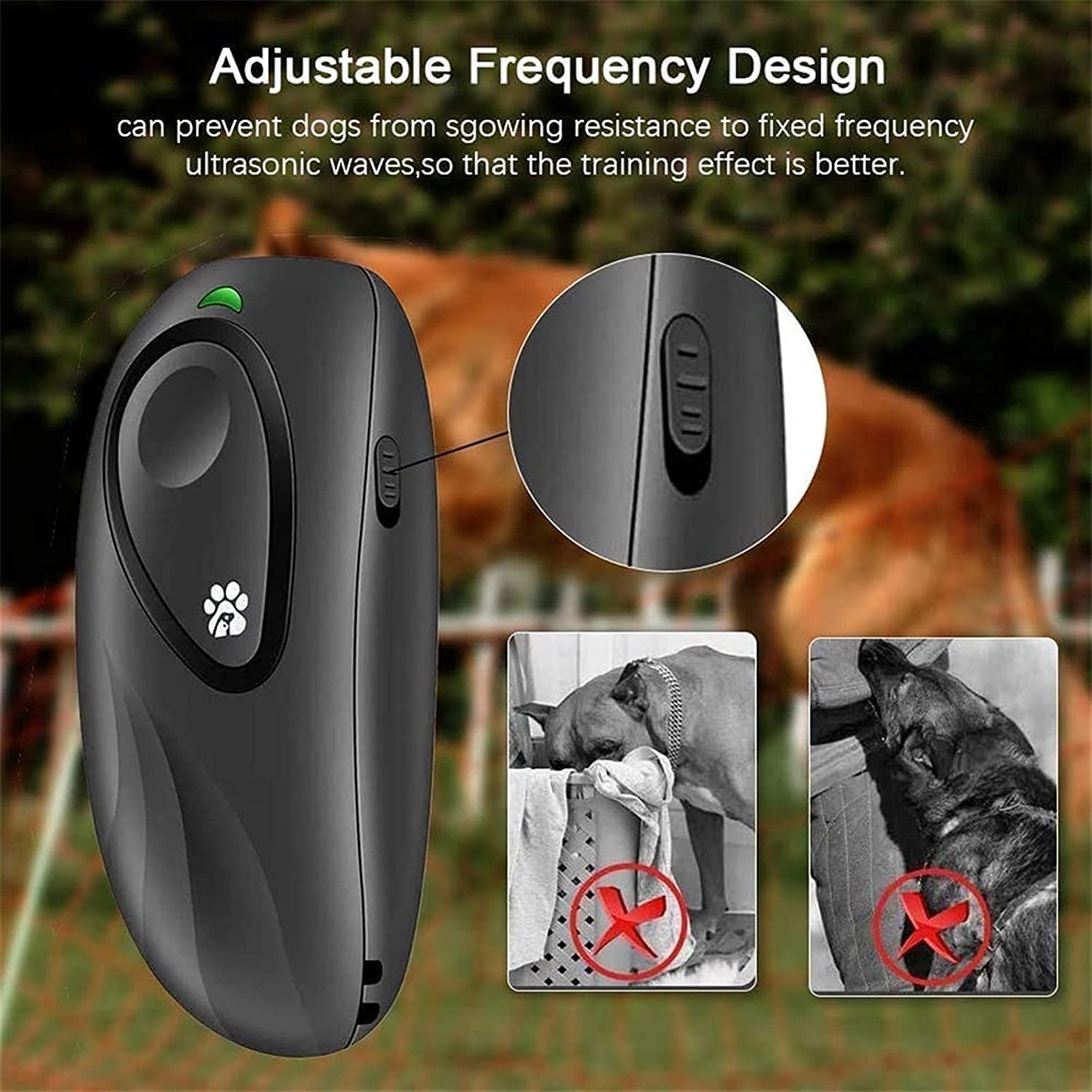 Disuasión ultrasónica de ladridos de perros, dispositivo 2 en 1 for entrenamiento de perros y control de ladridos, dispositivo antiladridos, rango de control de 16.4 pies, batería incluida, indicador