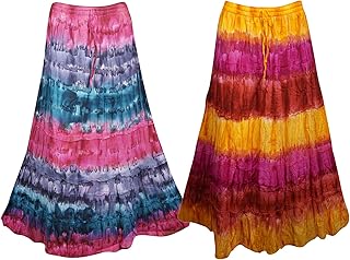 Mogul Interior 2pc Womens Maxi Skirt Bohemian Beach A-Line Long Flirty Skirt S/M