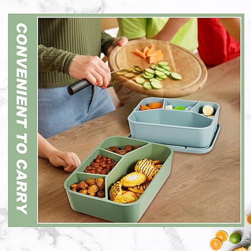 Miniatura 6 de Ziliny 4 cajas Bento de silicona reutilizables, a prueba de fugas, lonchera rectangular para adultos, escuela, trabajo, viajes, almacenamiento de
