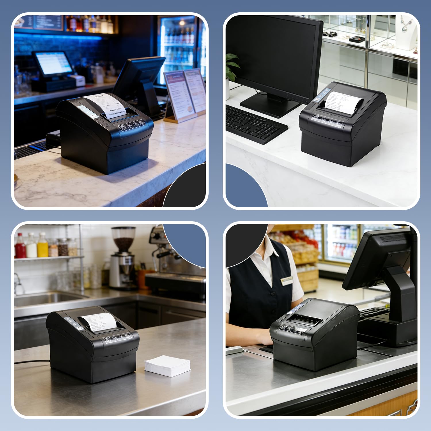 NETUM Imprimante POS WiFi avec Massicot Automatique, Imprimante Thermique 80mm, Ports USB WiFi Compatible Tiroir-Caisse, ESC/POS, Modèle NT-806