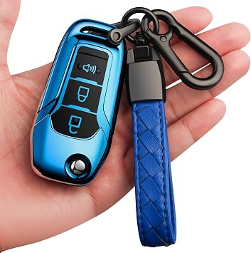 for Ford Key Fob Cover with Keychain Soft Full Protection Key Shell Key Case Compatible with Ford F150 F250 F350 F450 F550 Explorer Ranger Escape Key Fob Shell Blue