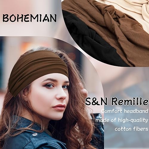 Miniatura 4 de S&N Remille Diadema ancha bohemia para mujer, extra grande, elástica, antideslizante, accesorios para yoga, deportes, paquete de 6