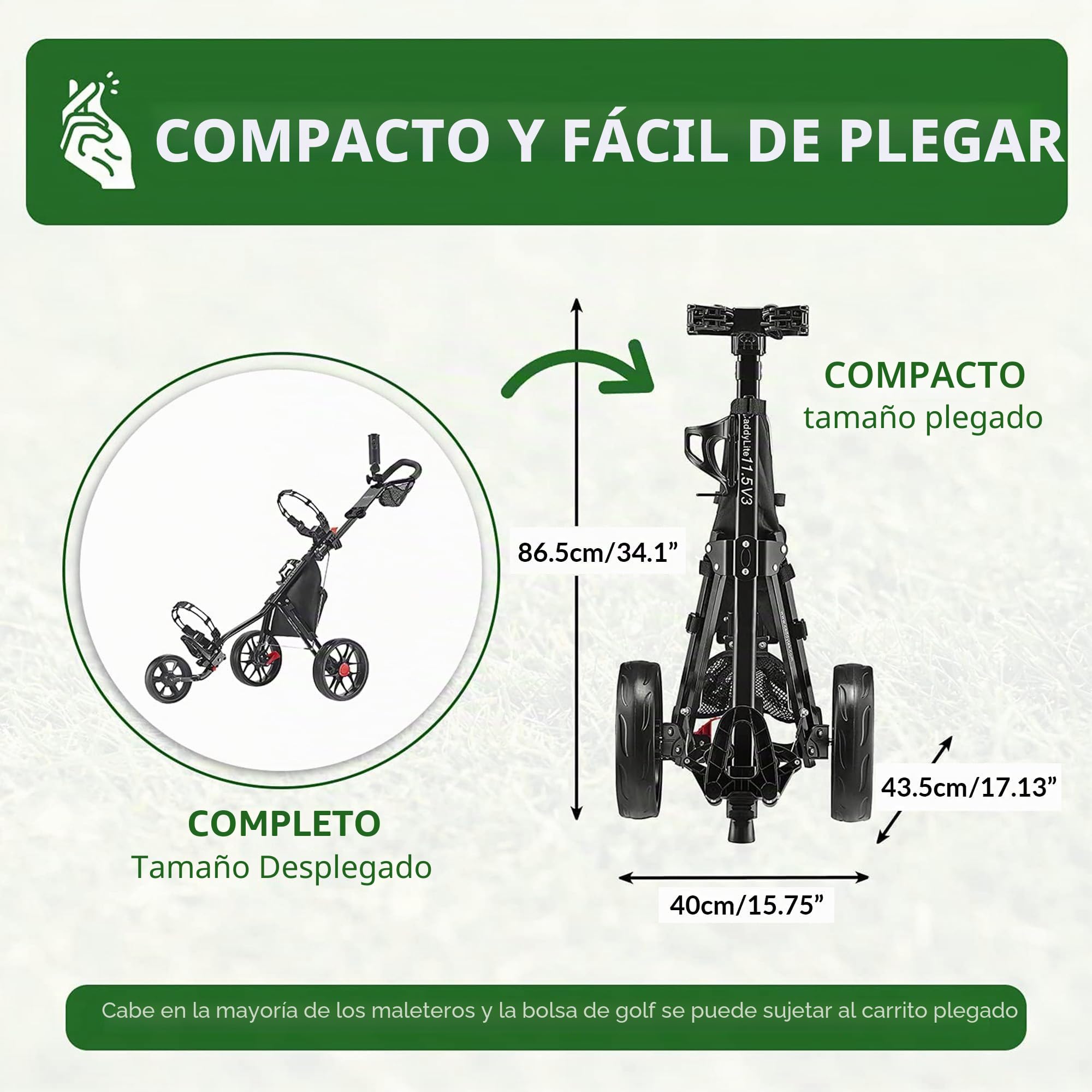 Caddytek CaddyLite 11.5 V3 Carrito de Golf de 3 Ruedas Ligero Plegable